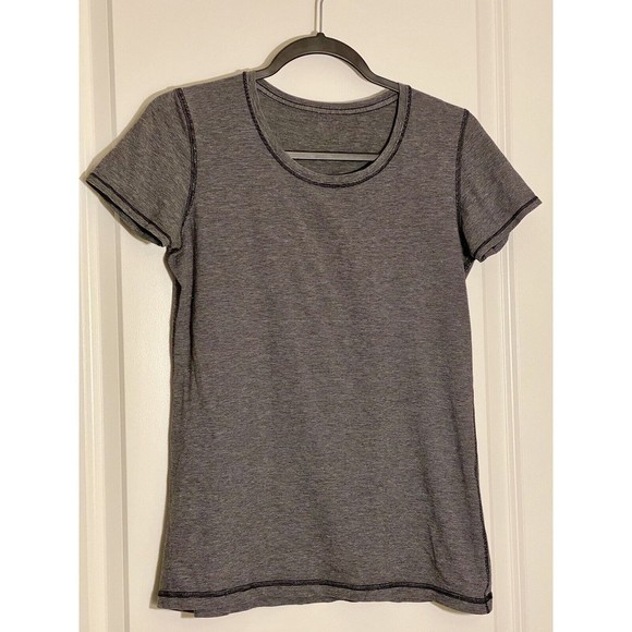 LULULEMON Lively Crewneck Tee‎ Vitasea White Black Microstripe Sz 8 (18" PTP) - Picture 1 of 3